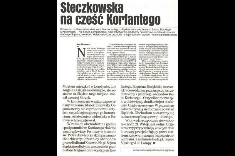 Steczkowska na cześć Korfantego - Gazeta Wyborcza